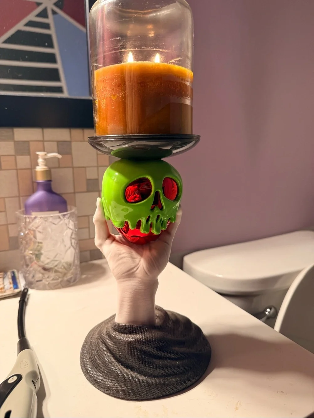 Green and Red Skull Candle Holder - Home Accents